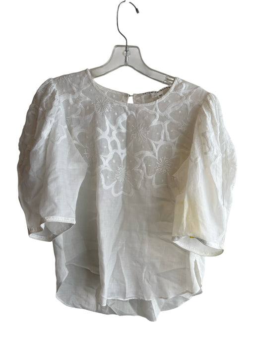 Veronica Beard Size 6 White Ramie 3/4 Sleeve Floral Detail Key hole Top White / 6