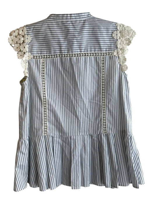 Sea New York Size 4 Blue & White 100% Cotton Sleeveless Lace Detail Top Blue & White / 4