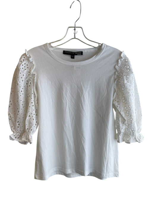 Veronica Beard Size S White 100% Prima Cotton Scoop Neck Puff 1/2 Sleeve Top White / S