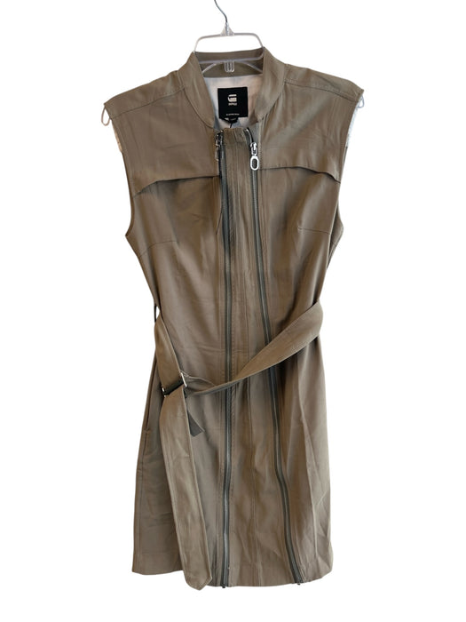 G Star Raw Size S Olive Green Viscose stand collar Cap Sleeve Zip Front Dress Olive Green / S