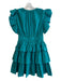 Ulla Johnson Size 2 Emerald Green No Fabric Tag V Neck Ruffle Cap Sleeve Dress Emerald Green / 2