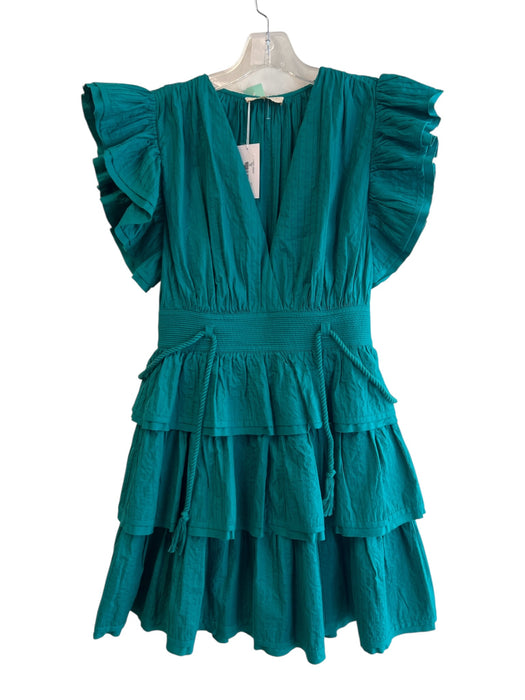 Ulla Johnson Size 2 Emerald Green No Fabric Tag V Neck Ruffle Cap Sleeve Dress Emerald Green / 2