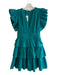 Ulla Johnson Size 2 Emerald Green No Fabric Tag V Neck Ruffle Cap Sleeve Dress Emerald Green / 2