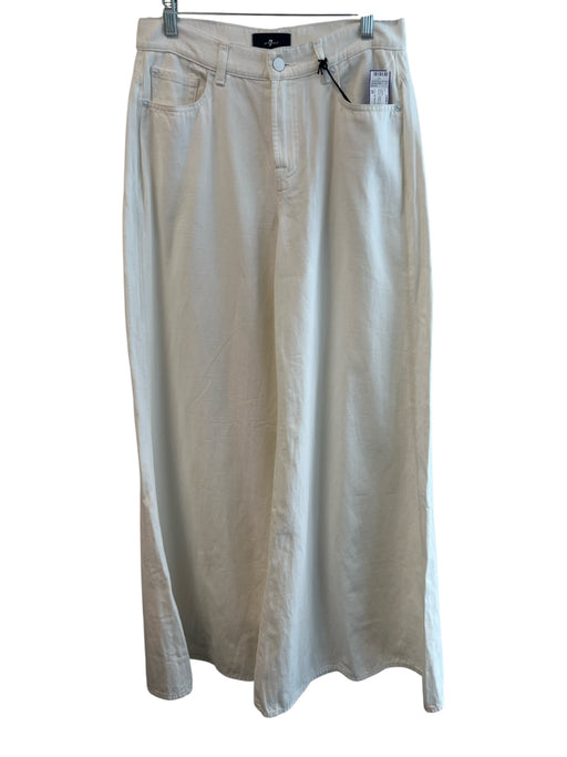 7 For All Mankind Size 28 Cream Cotton Blend High Rise Zip Fly Wide Leg Jeans Cream / 28