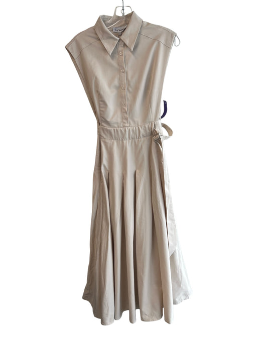En Saison Size XS Beige Lyocell blend Collar Half Button Sleeveless Dress Beige / XS