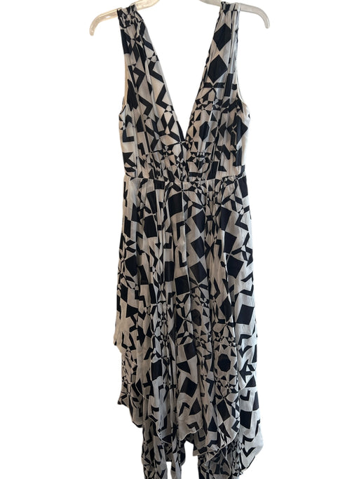 Alice + Olivia Size 6 Black & White Rayon & Silk V Neck Layered Dress Black & White / 6