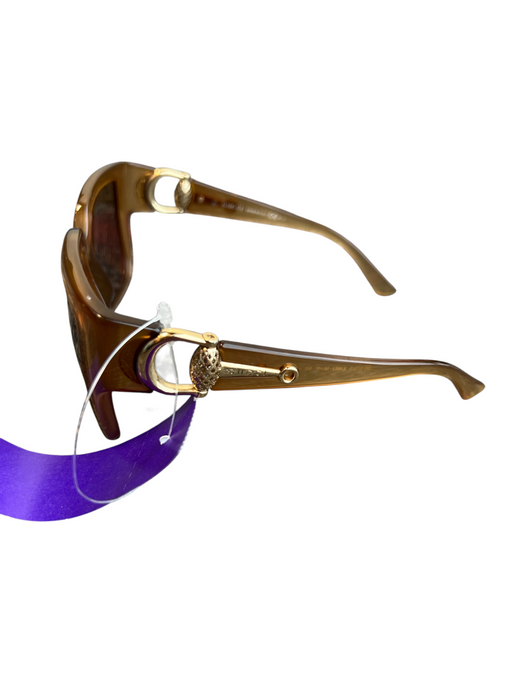 Gucci Brown & Gold Acetate Sqaure Gold Hardware Mirrored Lenses Sunglasses Brown & Gold