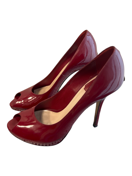 Christian Dior Shoe Size 37 1/2 Red Patent Leather Stiletto Open Toe Shoes Red / 37 1/2