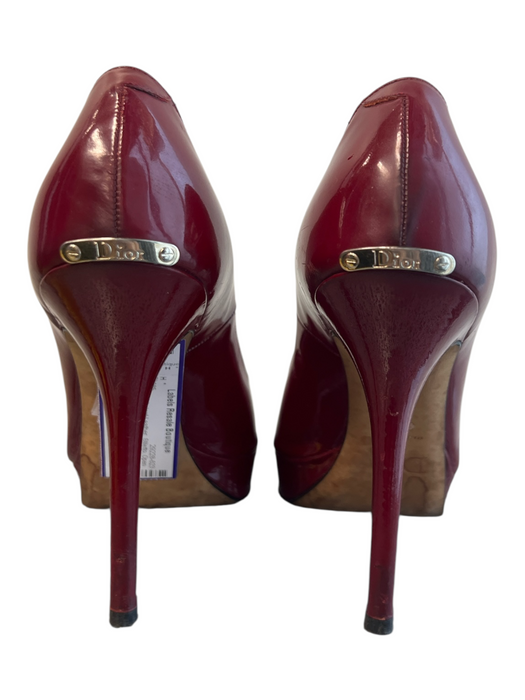 Christian Dior Shoe Size 37 1/2 Red Patent Leather Stiletto Open Toe Shoes Red / 37 1/2