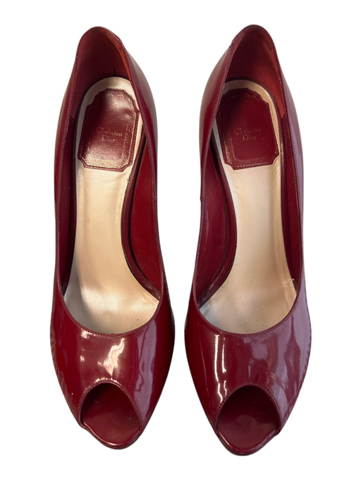 Christian Dior Shoe Size 37 1/2 Red Patent Leather Stiletto Open Toe Shoes Red / 37 1/2