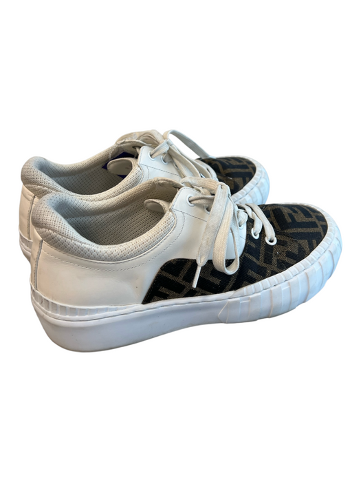 Fendi Shoe Size 38 White & Brown Leather Canvas Monogram Logo Lace Up Shoes White & Brown / 38