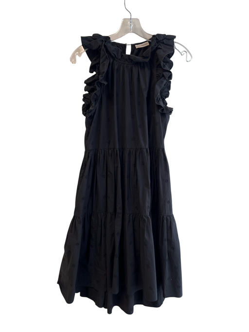 Ulla Johnson Size 4 Black Cotton Sleeveless Ruffles Keyhole Back Tiered Dress Black / 4