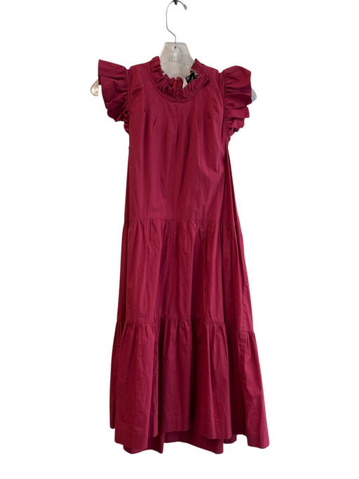 Sea New York Size 4 Cranberry Cotton Blend Sleeveless Ruffles Back Zip Dress Cranberry / 4