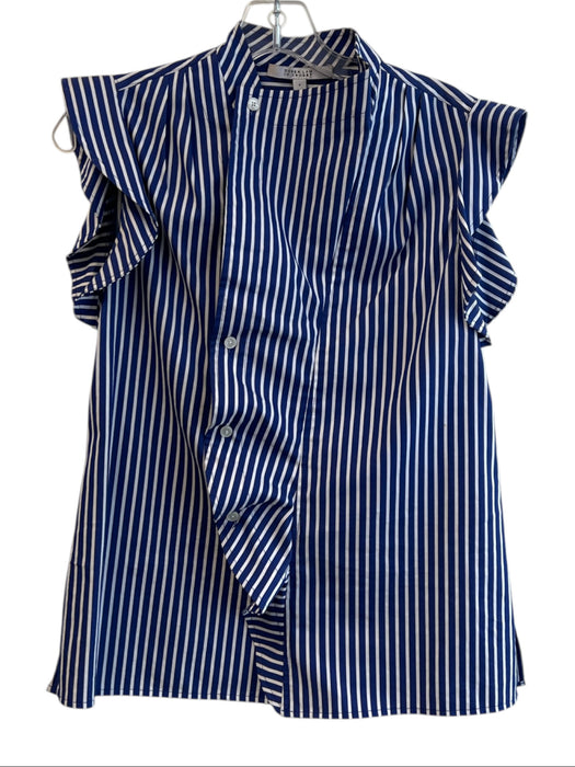 Derek Lam 10 Crosby Size 0 Blue & White Cotton Striped Button Down Top Blue & White / 0