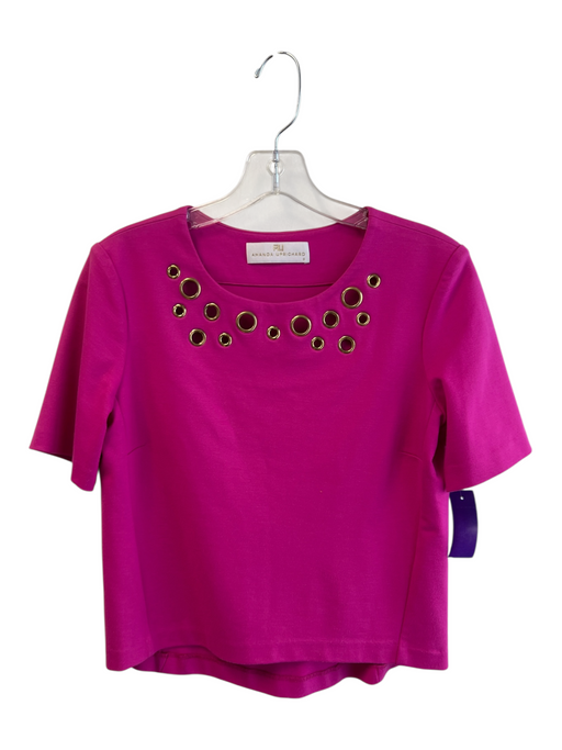 Amanda Uprichard Size Sm & Med Hot pink Rayon Blend Round Neck Short Sleeve Top Hot pink / Sm & Med