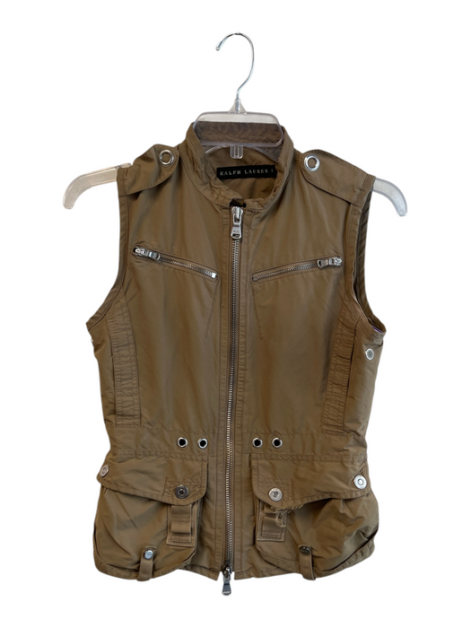 Ralph Lauren Size Sm & Med Khaki Cotton Front Zip Silver Hardware Vest Khaki / Sm & Med
