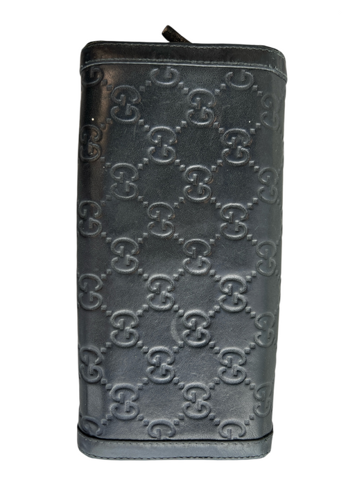 Gucci Black Leather goldtone hardware Interlocking GG Zip Around flap Wallets Black
