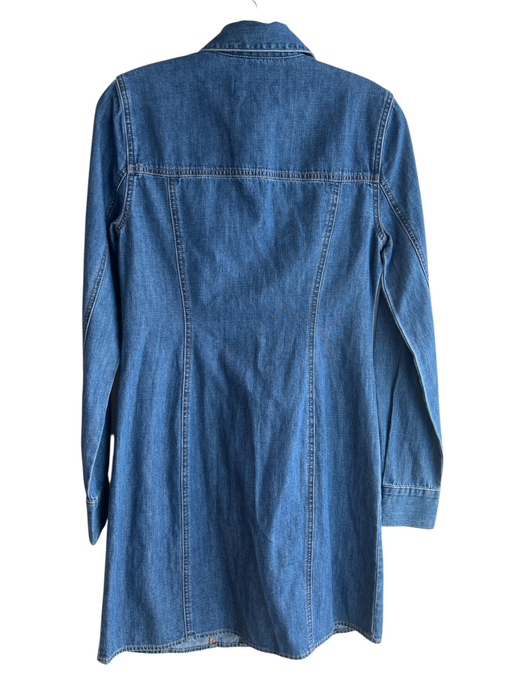 Veronica Beard Size 0 Med Dark Wash Cotton Blend Collared Front Snap Dress Med Dark Wash / 0