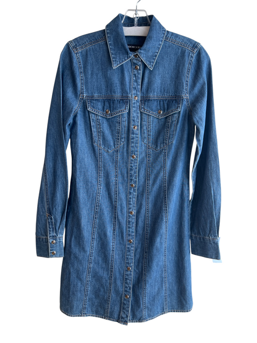 Veronica Beard Size 0 Med Dark Wash Cotton Blend Collared Front Snap Dress Med Dark Wash / 0