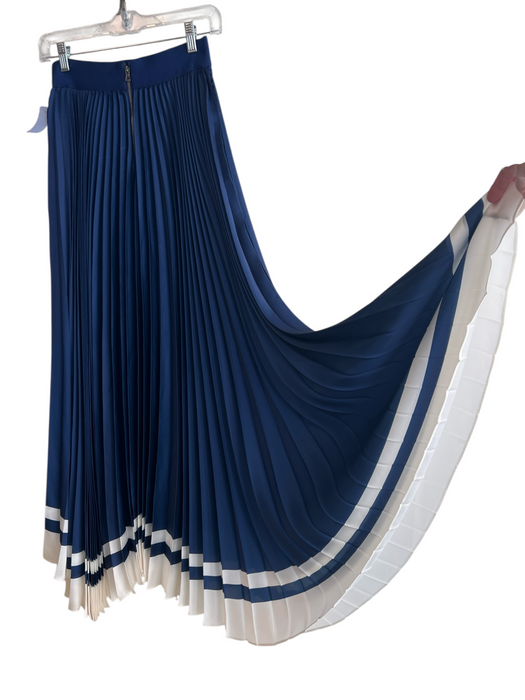 Alice & Olivia Size 0 Navy & white Polyester Pleated Back Zip Maxi Skirt Navy & white / 0
