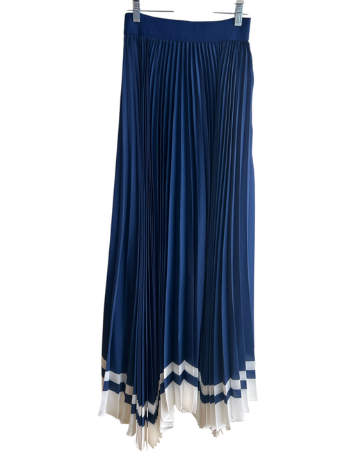 Alice & Olivia Size 0 Navy & white Polyester Pleated Back Zip Maxi Skirt Navy & white / 0