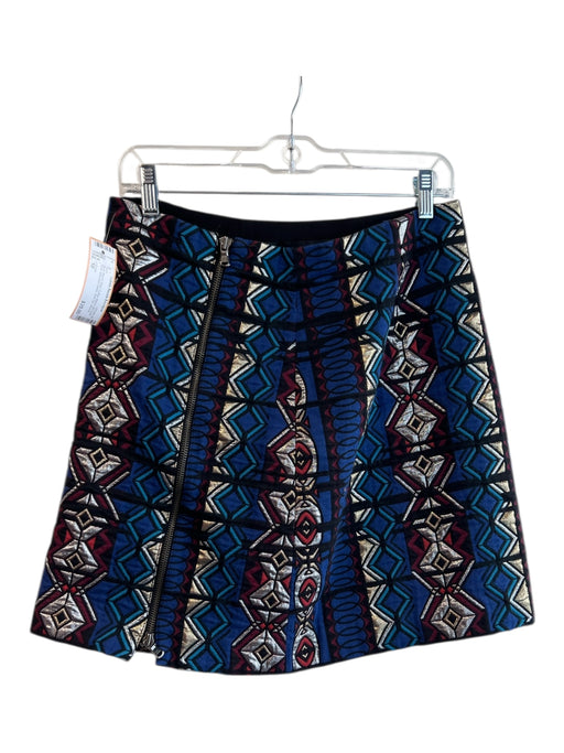 J Crew Size 10 Blue, Red & Gold Cotton Blend All Over Print Shimmer Detail Skirt Blue, Red & Gold / 10