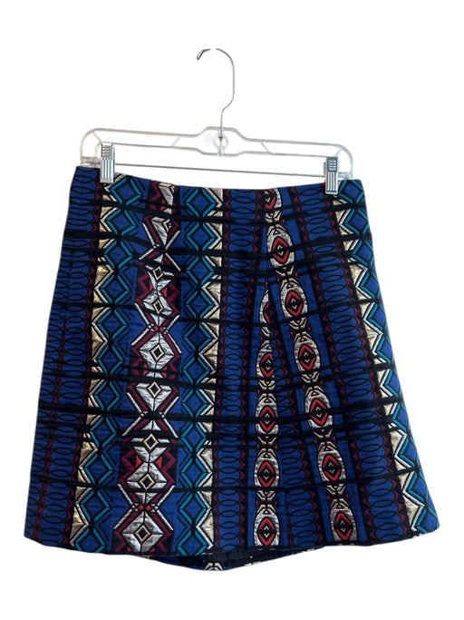 J Crew Size 10 Blue, Red & Gold Cotton Blend All Over Print Shimmer Detail Skirt Blue, Red & Gold / 10