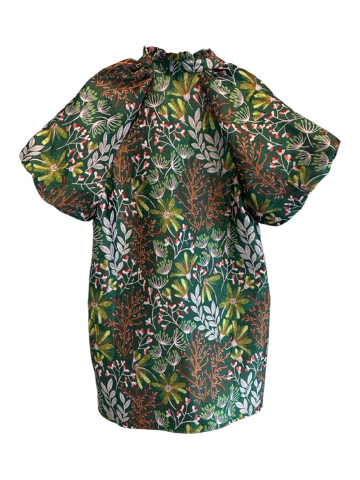 THML Size S Green, Pink, Red Polyester Jacquard Botanical Pockets Dress Green, Pink, Red / S