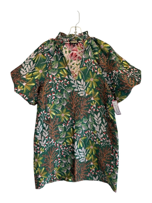 THML Size S Green, Pink, Red Polyester Jacquard Botanical Pockets Dress Green, Pink, Red / S