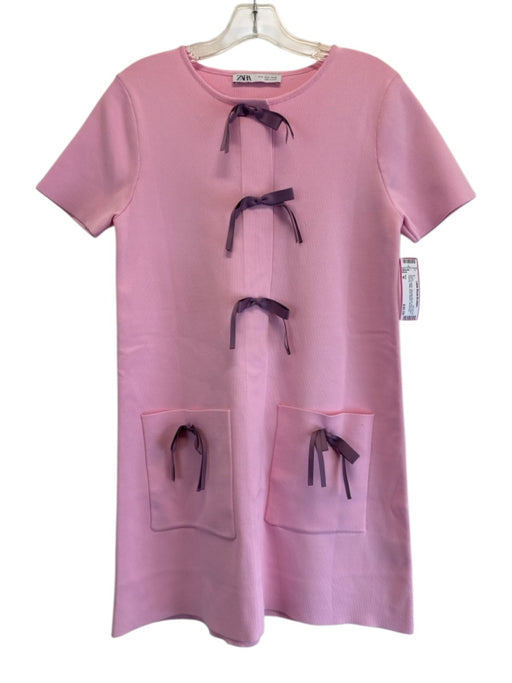 Zara Size M Pink & Purple Viscose Blend Knit Bows Pockets Shift Dress Pink & Purple / M