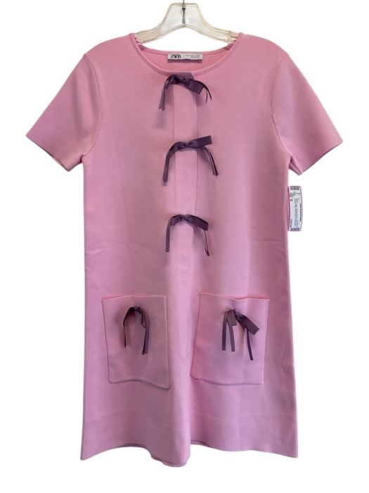 Zara Size M Pink & Purple Viscose Blend Knit Bows Pockets Shift Dress Pink & Purple / M