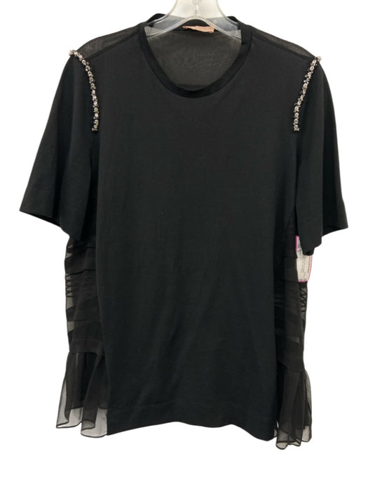 Machka Size S Black Silk Blend Sheer Paneling Embellished A Line Top Black / S