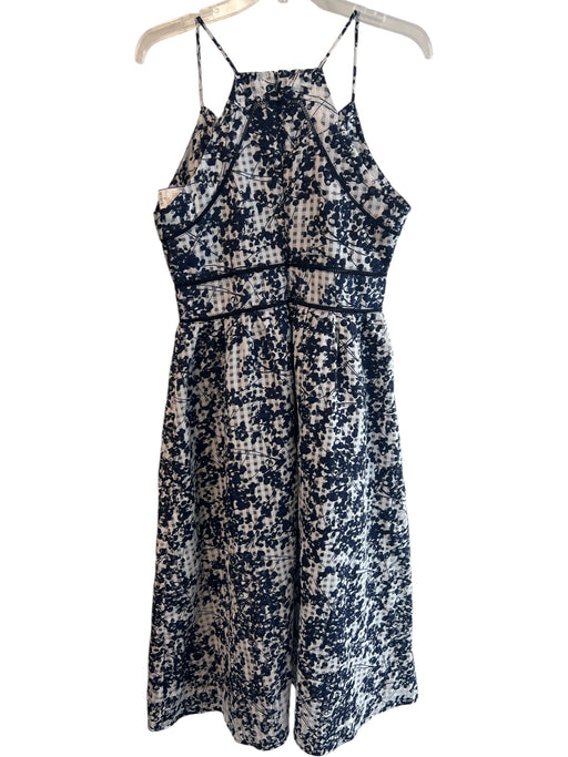 JOA Size L White & Blue Polyester V Neck Spaghetti Strap Back Zip Gingham Dress White & Blue / L