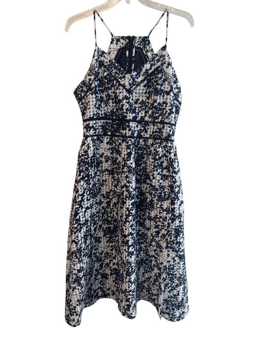 JOA Size L White & Blue Polyester V Neck Spaghetti Strap Back Zip Gingham Dress White & Blue / L