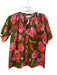THML Size S Green & Pink Cotton V Neck 1/2 Sleeve Floral Fringe Top Green & Pink / S
