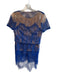 L'ATISTE Size M Blue & Tan Nylon Lace Overlay Zip Close Cropped Skirt Set Blue & Tan / M
