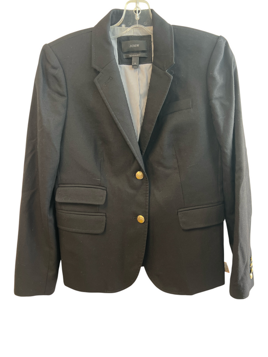 J. Crew Size 6 Black Laine Gold Buttons Collar 3 Pocket Long Sleeve Blazer Black / 6