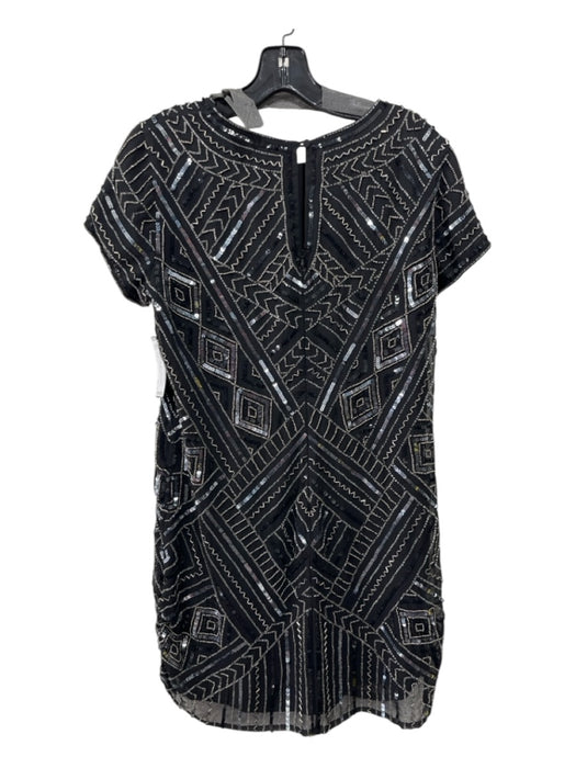 Parker Size Large Black & Silver Polyester Cap Sleeve Sequins beads Midi Dress Black & Silver / Large