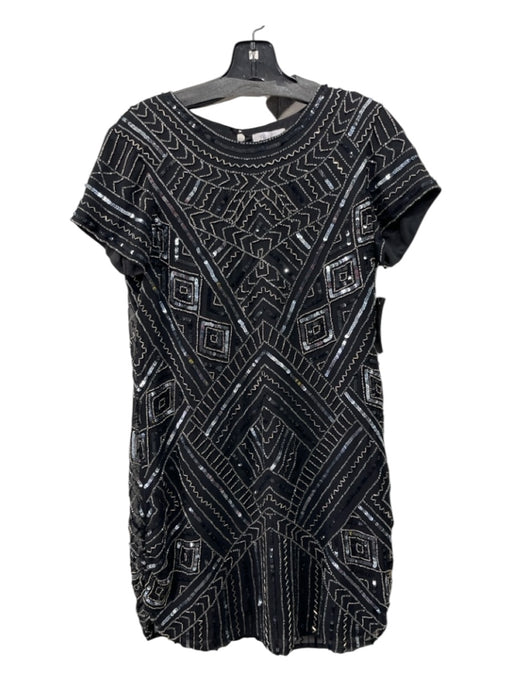 Parker Size Large Black & Silver Polyester Cap Sleeve Sequins beads Midi Dress Black & Silver / Large