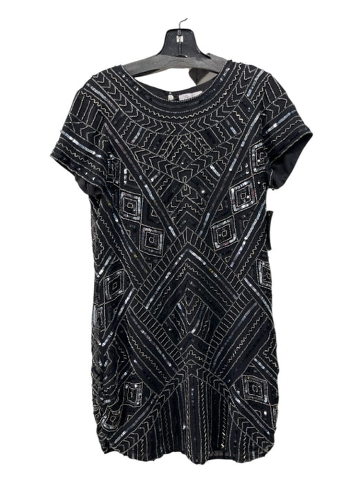 Parker Size Large Black & Silver Polyester Cap Sleeve Sequins beads Midi Dress Black & Silver / Large