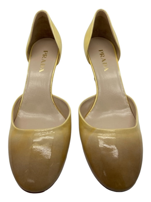 Prada Shoe Size 36.5 Yellow & Brown Leather round toe Kitten Heel Ombre Pumps Yellow & Brown / 36.5