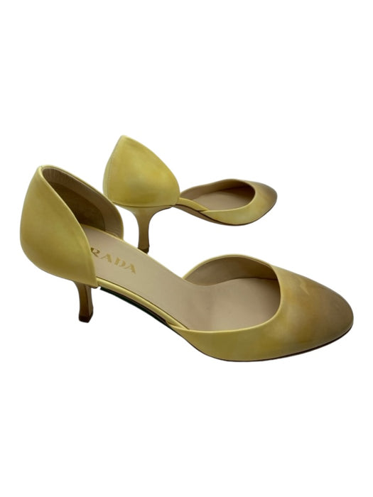 Prada Shoe Size 36.5 Yellow & Brown Leather round toe Kitten Heel Ombre Pumps Yellow & Brown / 36.5