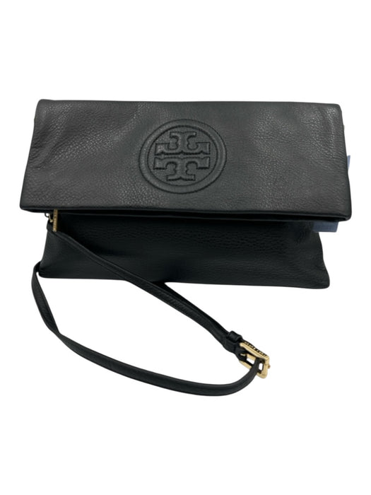 Tory Burch Black Pebble Leather Gold hardware Logo Crossbody Bag Black / M
