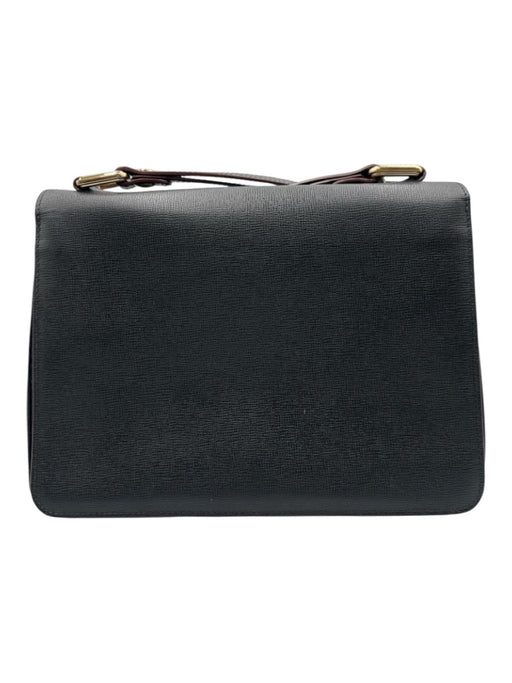 Longchamp Black Saffiano Leather Gold Tone Hardware Flap Closure Push Clasp Bag Black / S