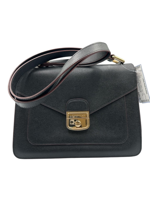 Longchamp Black Saffiano Leather Gold Tone Hardware Flap Closure Push Clasp Bag Black / S