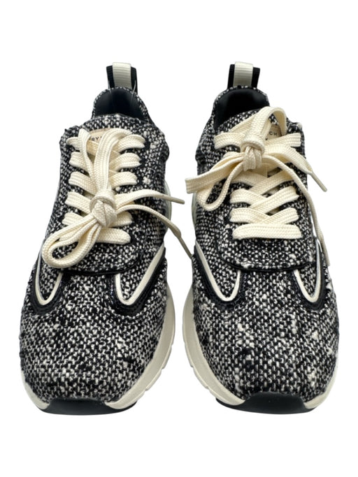 Tory Burch Shoe Size 7.5 Black Synthetic Knit Lace Up Tweed Clear Sole Sneakers Black / 7.5