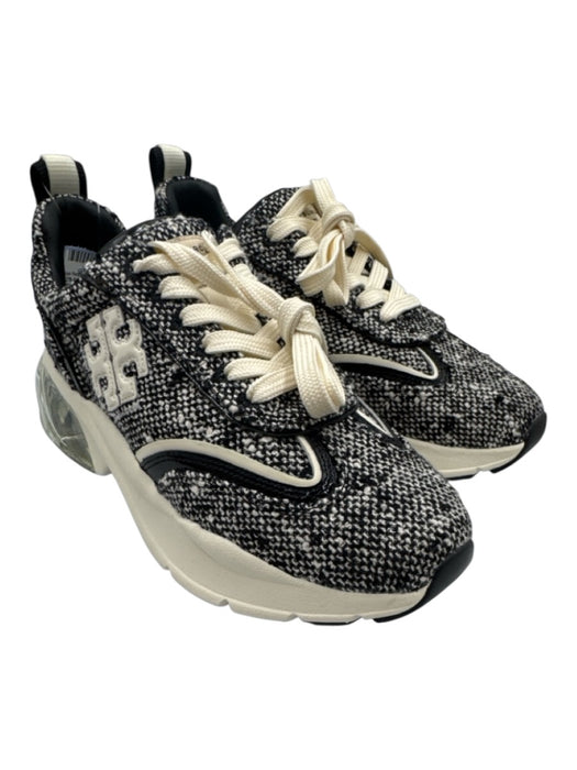 Tory Burch Shoe Size 7.5 Black Synthetic Knit Lace Up Tweed Clear Sole Sneakers Black / 7.5