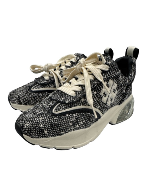 Tory Burch Shoe Size 7.5 Black Synthetic Knit Lace Up Tweed Clear Sole Sneakers Black / 7.5