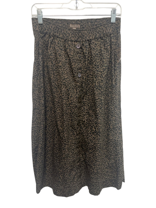 Lilla P Size S Brown & Black Cotton Button Front Elastic Waist Midi Skirt Brown & Black / S