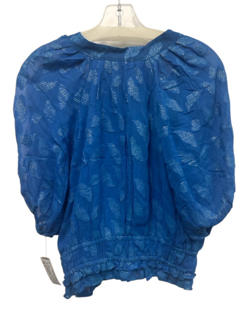 Karina Grimaldi Size M Blue Viscose Metallic Thread Split V neckline Top Blue / M